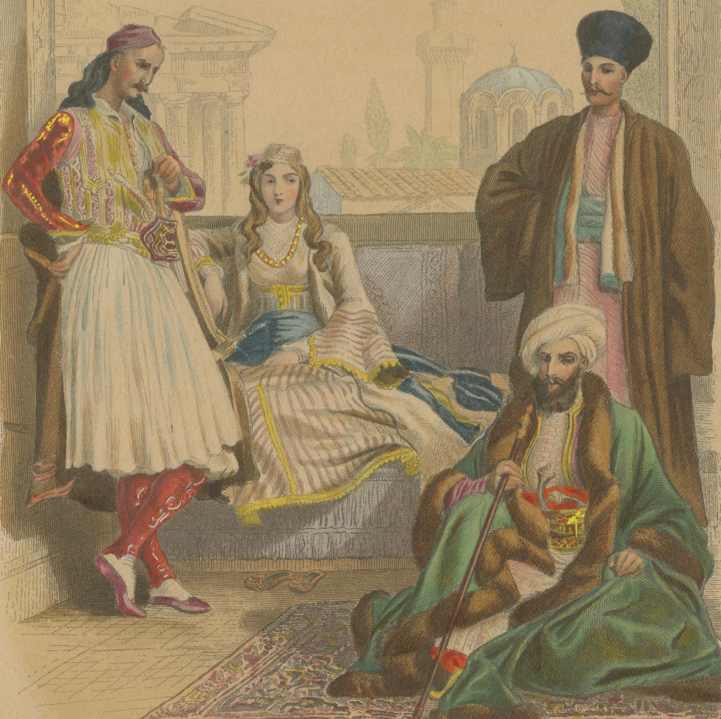 Antique Hand-Colored Costume Print of Greece, Turkey and Armenia c1860