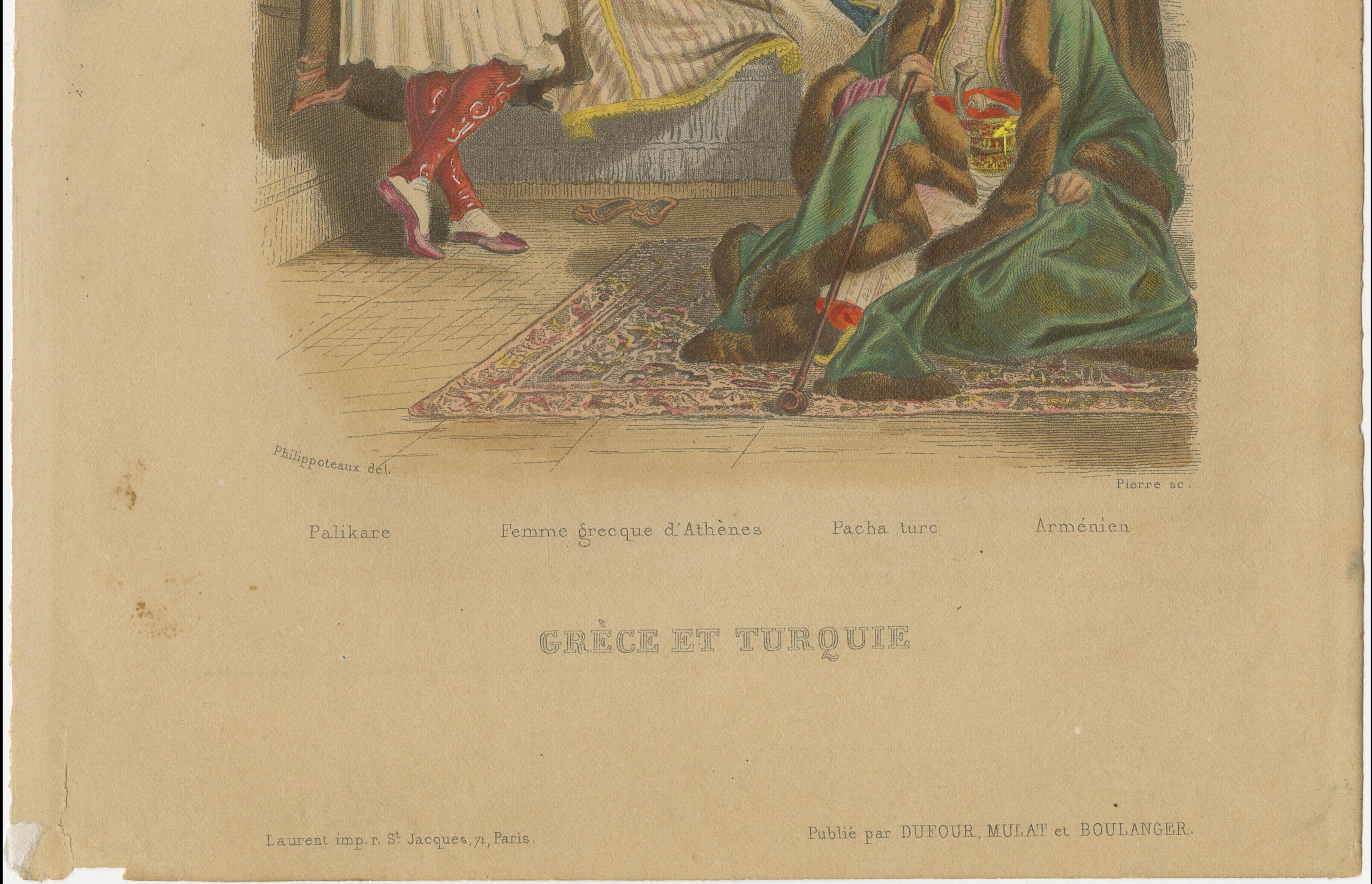 Antique Hand-Colored Costume Print of Greece, Turkey and Armenia c1860