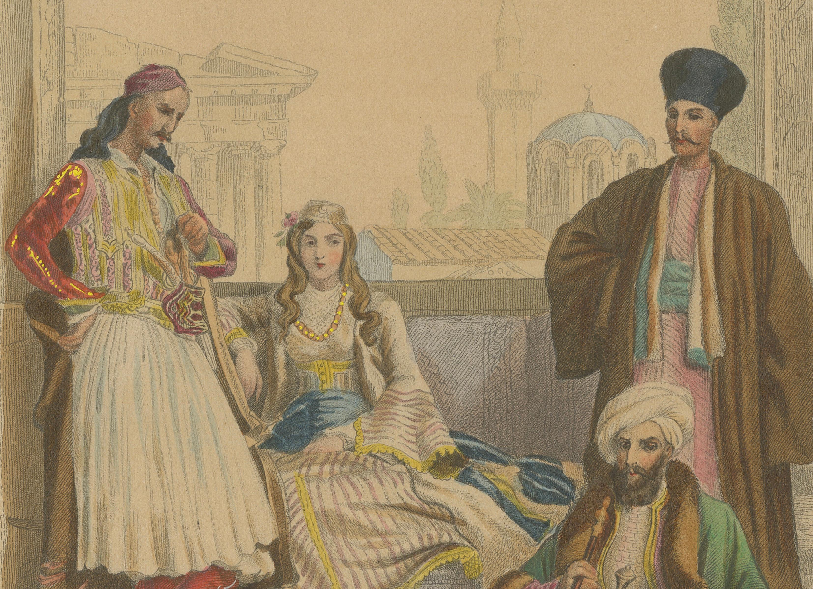 Antique Hand-Colored Costume Print of Greece, Turkey and Armenia c1860