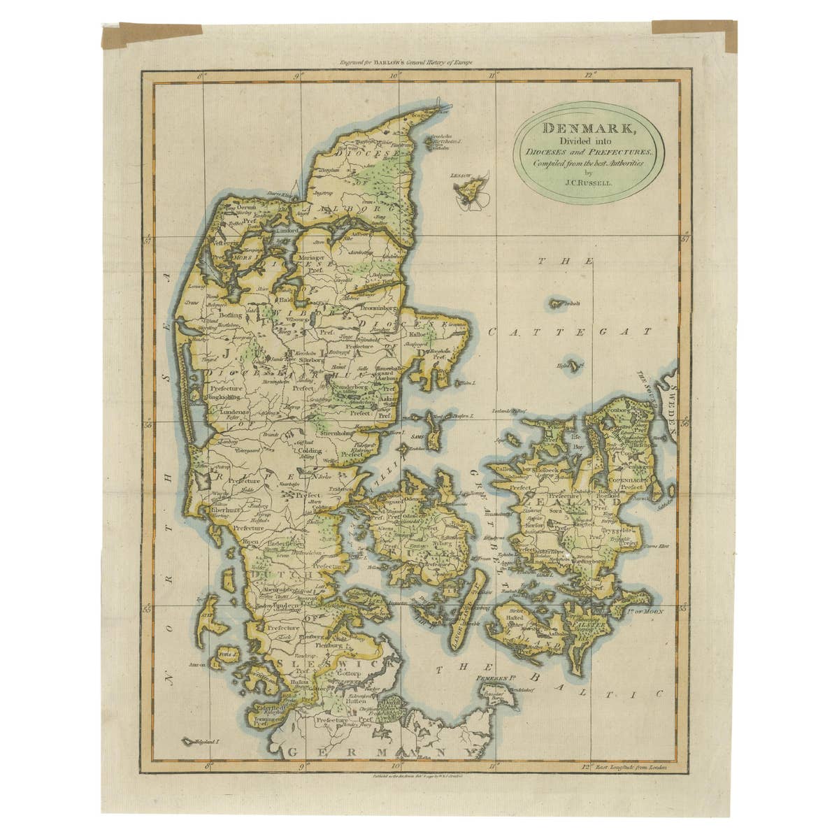 Antique Hand-Colored Engraved Map of Denmark, 1790