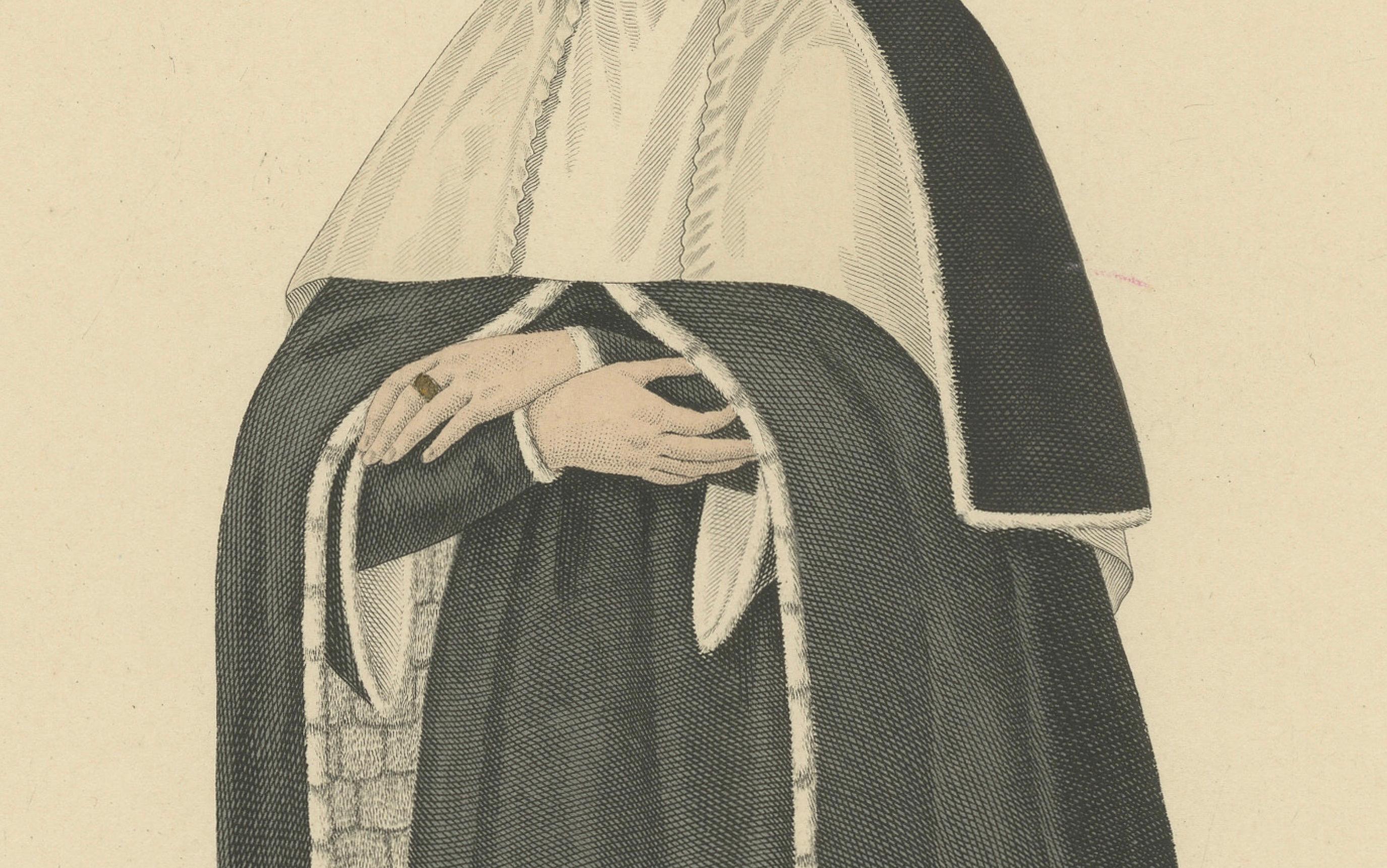 Antiker handkolorierter Kupferstich - Michelle de Vitry, Witwe von Ursins, um 1900 (Französisch) im Angebot