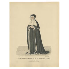 Antiker handkolorierter Kupferstich - Michelle de Vitry, Witwe von Ursins, um 1900