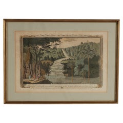 Antique Hand-Colored Engraving of a Jamaican Waterfall