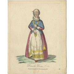 Antique Hand-Colored Engraving of a Lady from Denmark, 1805