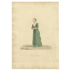 Antique Hand-Colored Engraving of a Lady of Rotterdam in The Netherlands, 1817