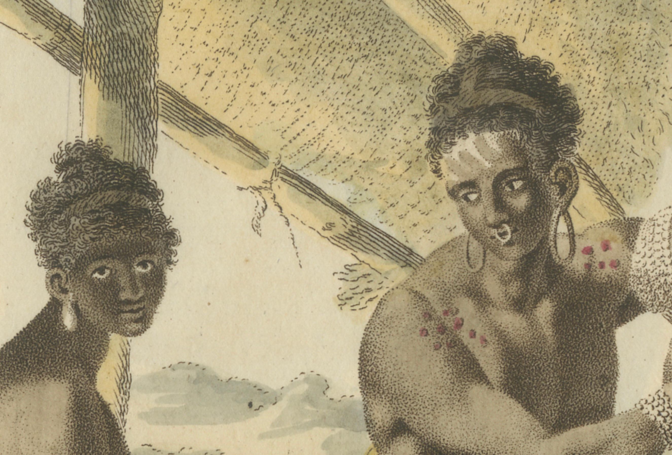 Antiker handkolorierter Kupferstich der Admiralitätsinseln, Papua-Neuguinea (um 1800) (Niederländisch) im Angebot