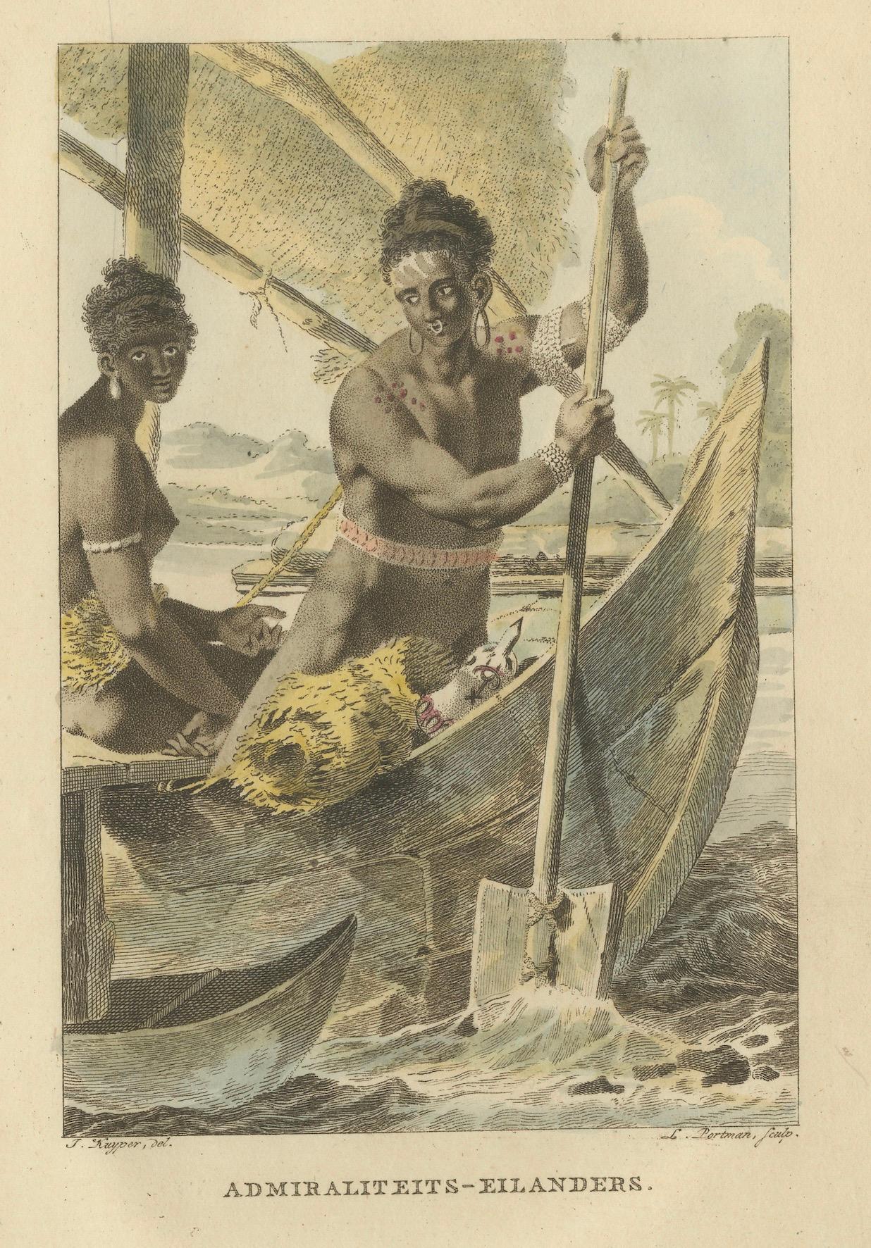 Antiker handkolorierter Kupferstich der Admiralitätsinseln, Papua-Neuguinea (um 1800) (Papier) im Angebot