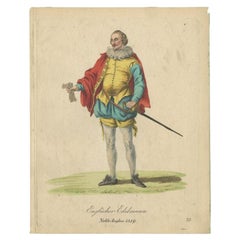 Gravure ancienne colorée à la main d'un noble anglais, 1805