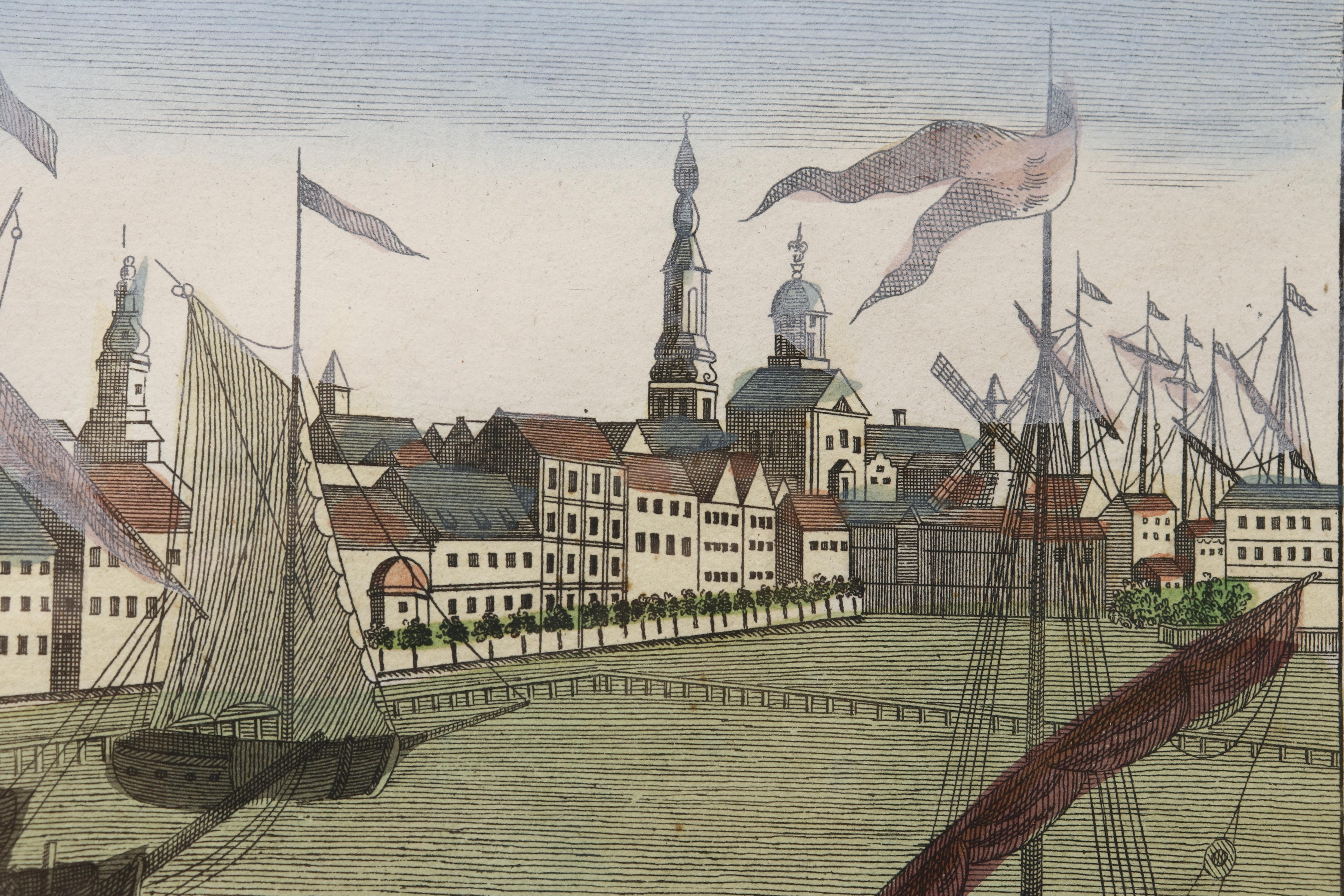 Gravure ancienne colorée à la main du port de Rotterdam en vente 1