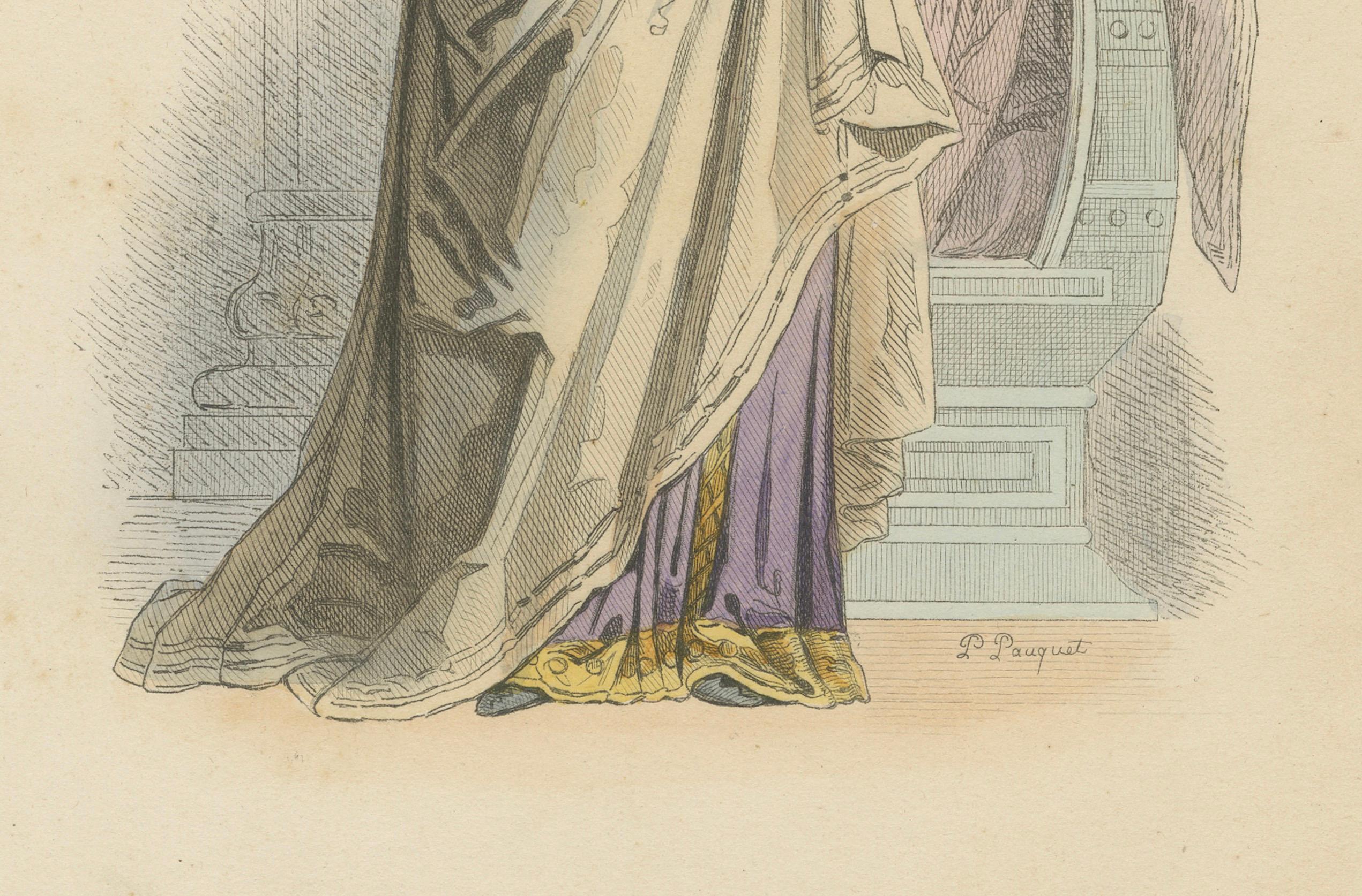 Antique Costume Print of French Women, Pauquet Frères, 19th Century

Description: This elegant antique costume print, titled “Costume des Femmes, Règne de Charles le Chauve,” was created by the celebrated French illustrators Pauquet Frères. Produced