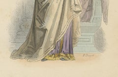 Antique Hand-Colored Fashion Print of a 9th Century Carolingian Lady, circa 1860