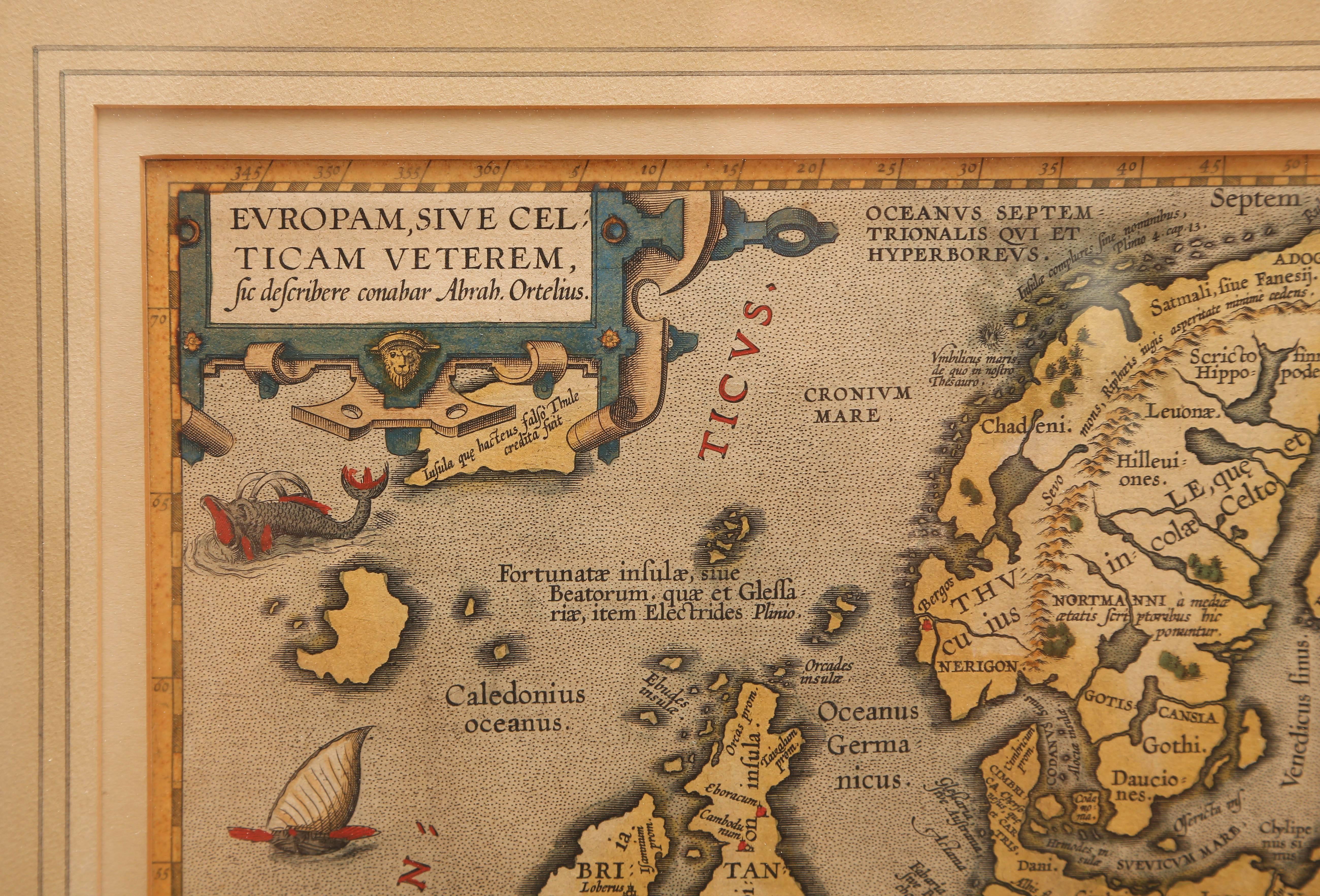 XIXe siècle Carte d'Europe ancienne colorée à la main et encadrée en vente
