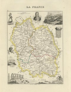Antique Hand-Colored Map of Lozère, France – Alexandre Vuillemin, 19th Century