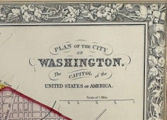 Antique, Hand Colored Map of Washington, D.C., 19th Century