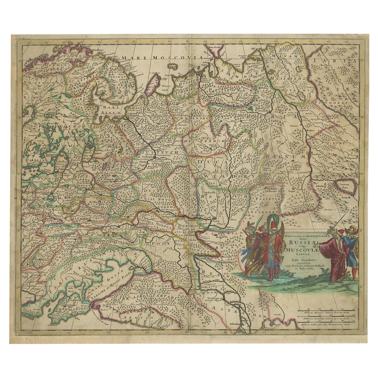 Carta geografica antica della Russia occidentale e dell'Ucraina colorata a mano, 1680 ca.