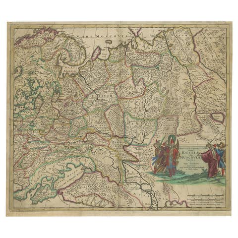 Antique Hand-Colored Map of Western Russia and Ukraine, c.1680
