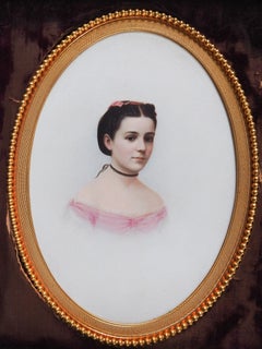 Antique Hand Colored Opalotype Portrait Photograph on Glass