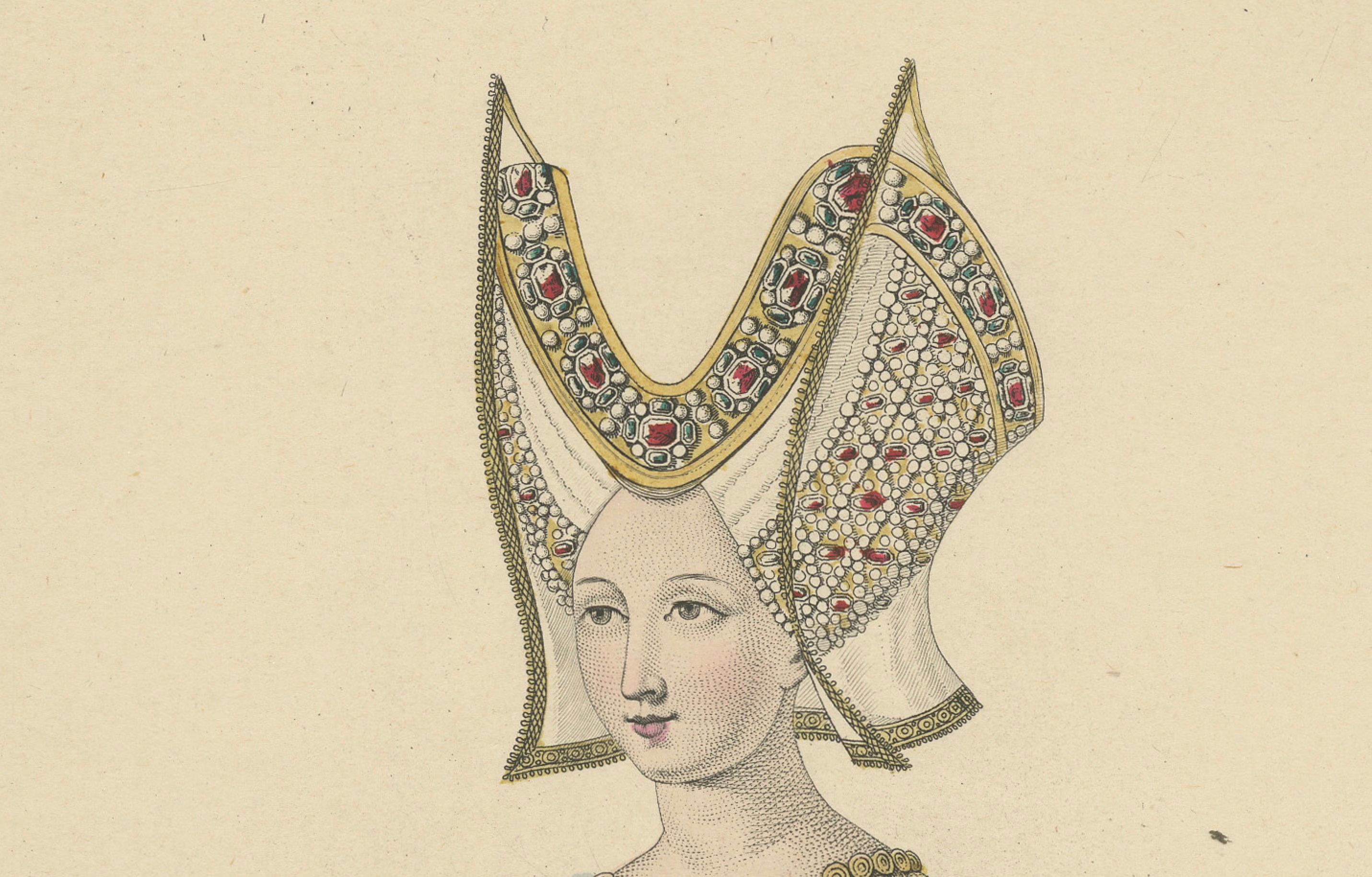Antikes handkoloriertes Porträt - Dame der Familie Ursins, Frankreich, um 1900 (Graviert) im Angebot