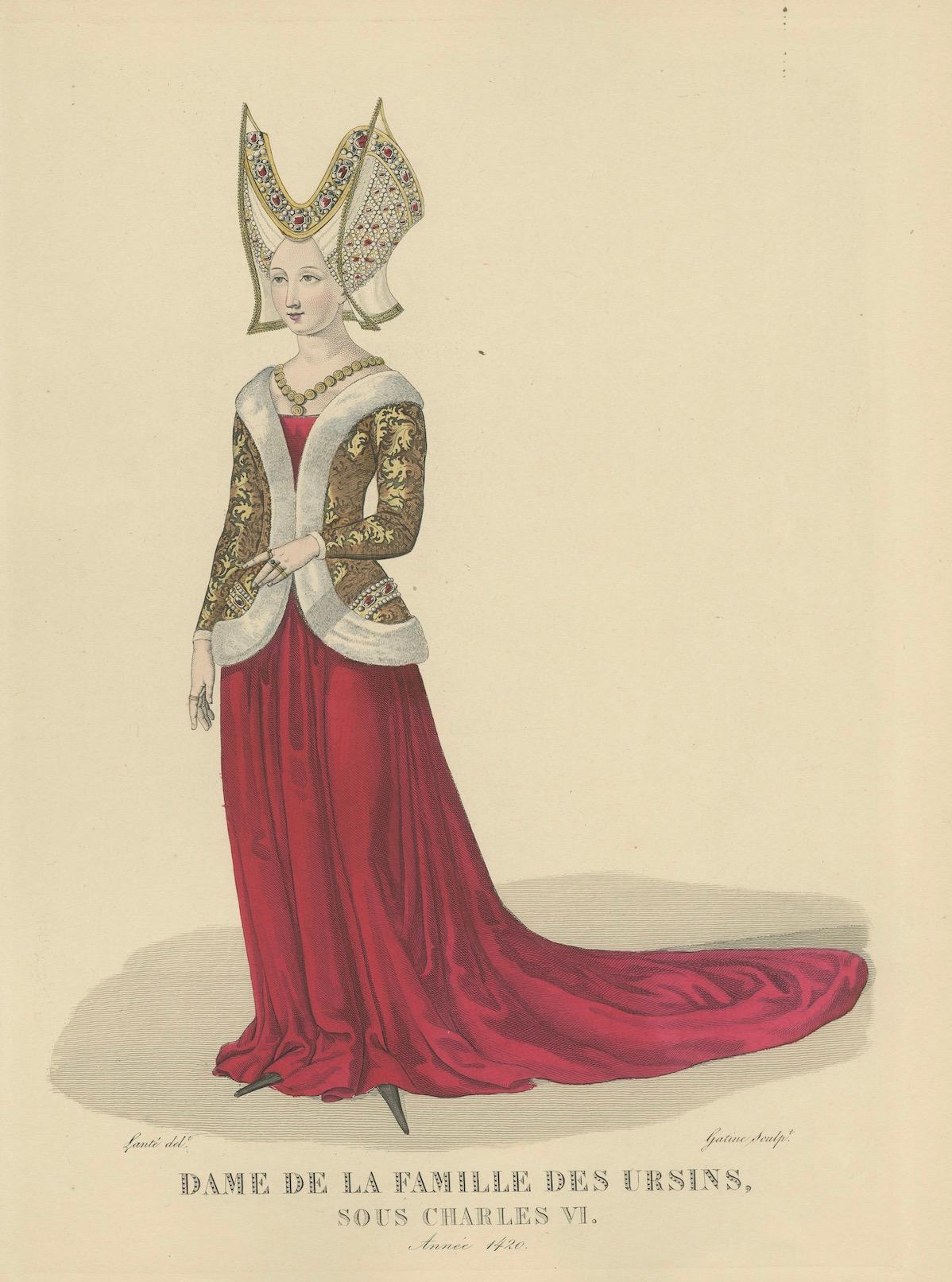 Antikes handkoloriertes Porträt - Dame der Familie Ursins, Frankreich, um 1900 im Zustand „Gut“ im Angebot in Langweer, NL