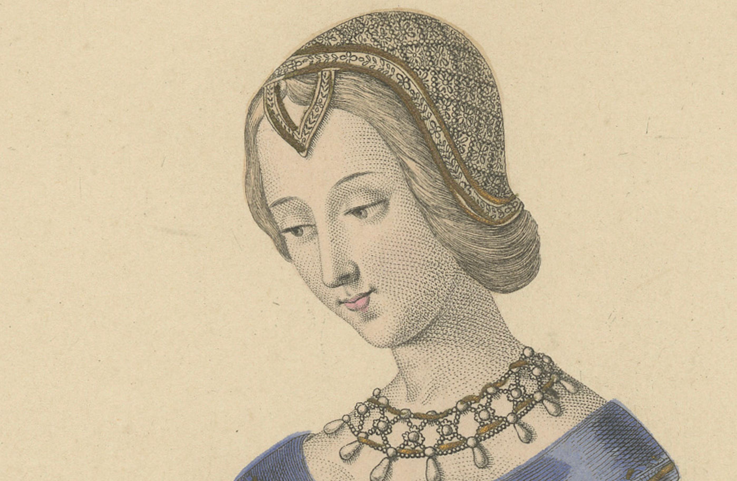 Antikes handkoloriertes Porträt - Laure de Noves, Muse des Petrarca, ca.1900 (Graviert) im Angebot