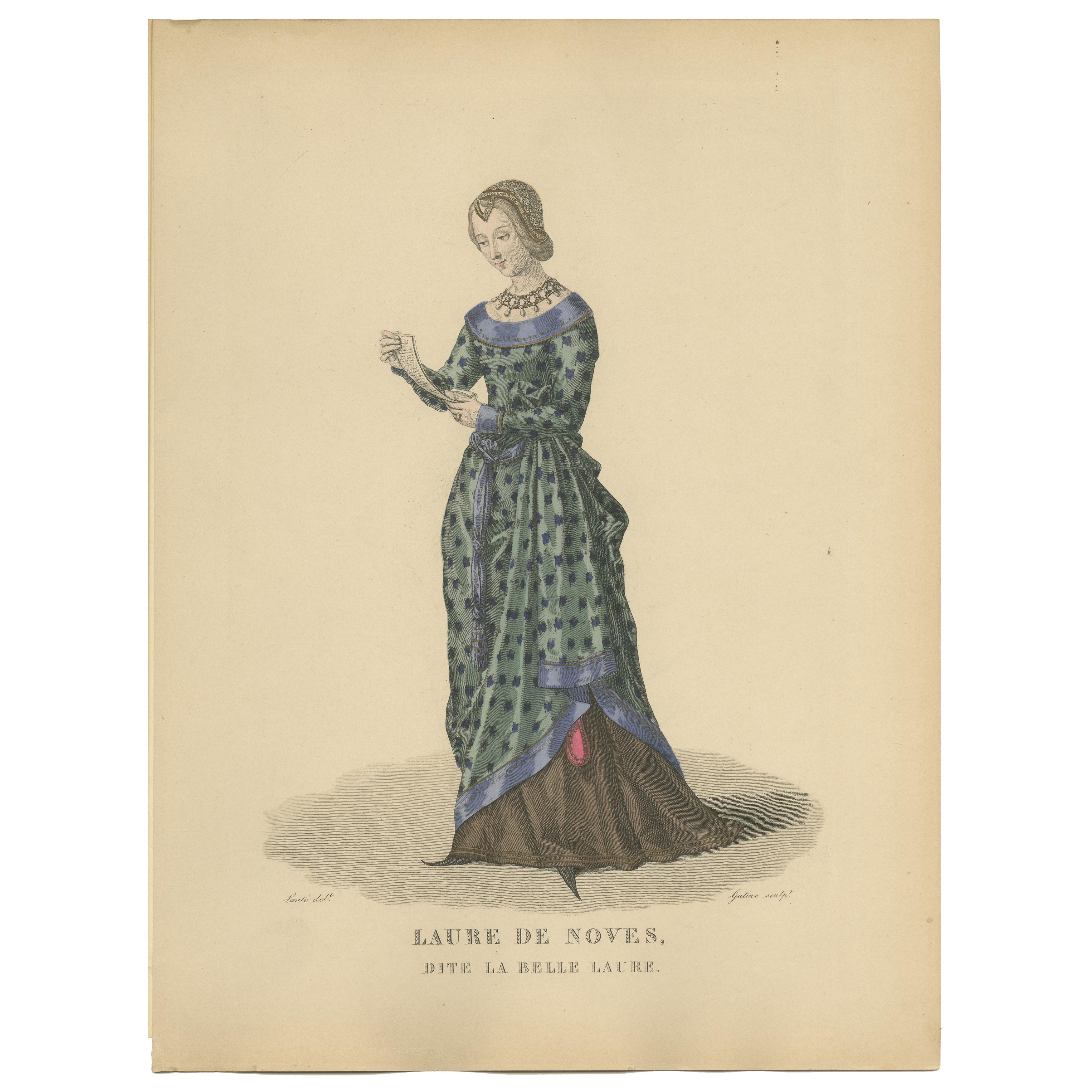 Antikes handkoloriertes Porträt - Laure de Noves, Muse des Petrarca, ca.1900