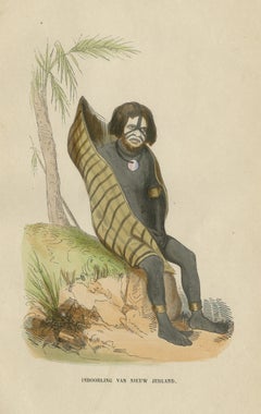 Antique Hand-Colored Portrait of a New Ireland Islander, Berghaus, 1854