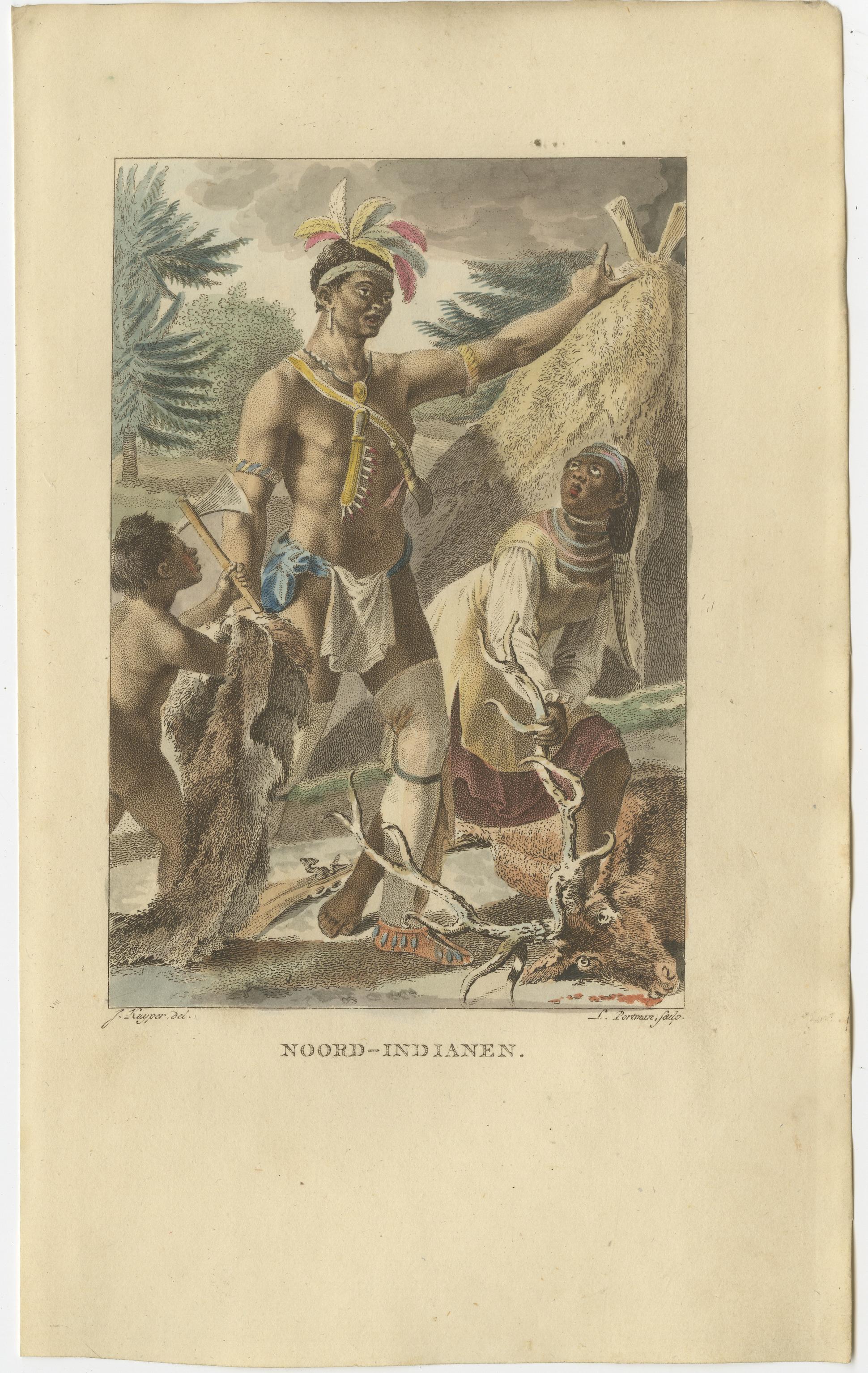 Antique Hand-Colored Print, North American Indigenous People, ca.1805