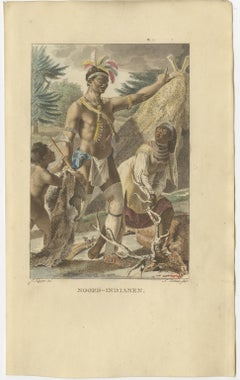 Grabado antiguo coloreado a mano, Indígenas norteamericanos, ca.1805