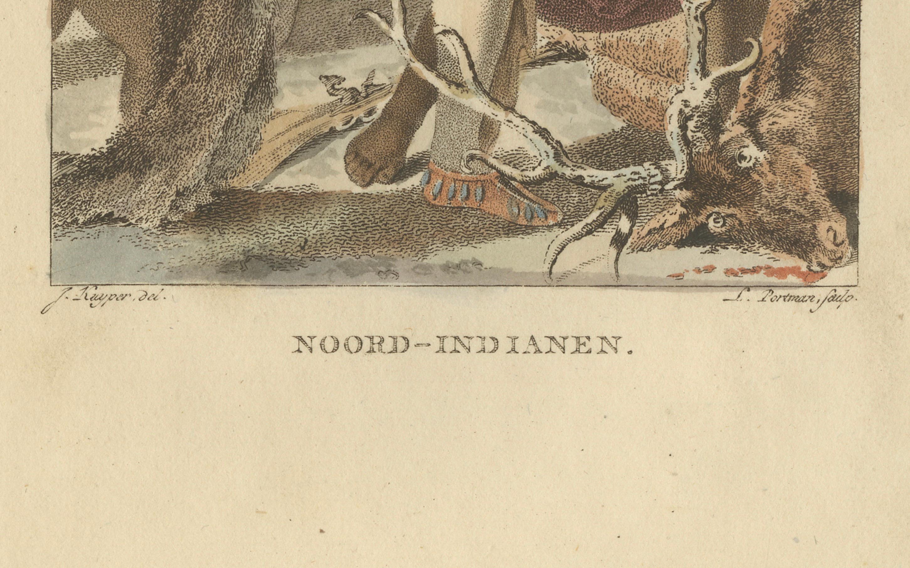 Antique Hand-Colored Print, North American Indigenous People, ca.1805