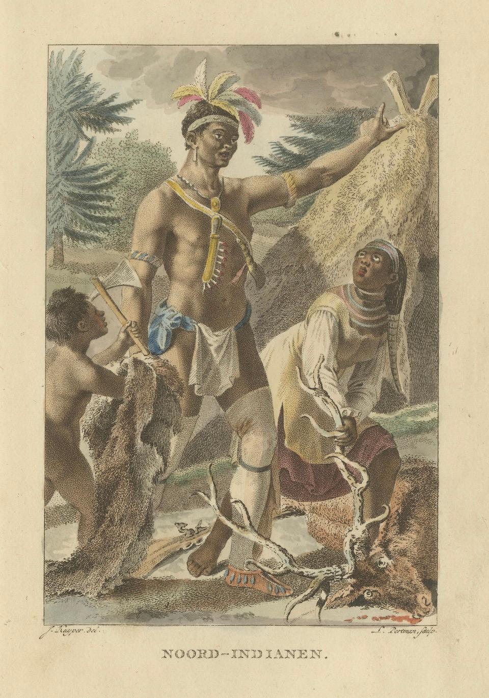 Antique Hand-Colored Print, North American Indigenous People, ca.1805