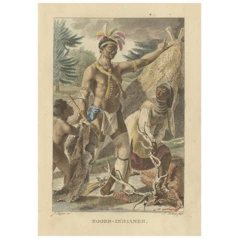 Antique Hand-Colored Print, North American Indigenous People, ca.1805