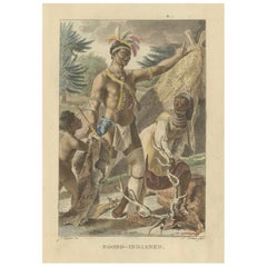 Gravure ancienne coloriée à la main, Peuple indigène d'Amérique du Nord, vers 1805