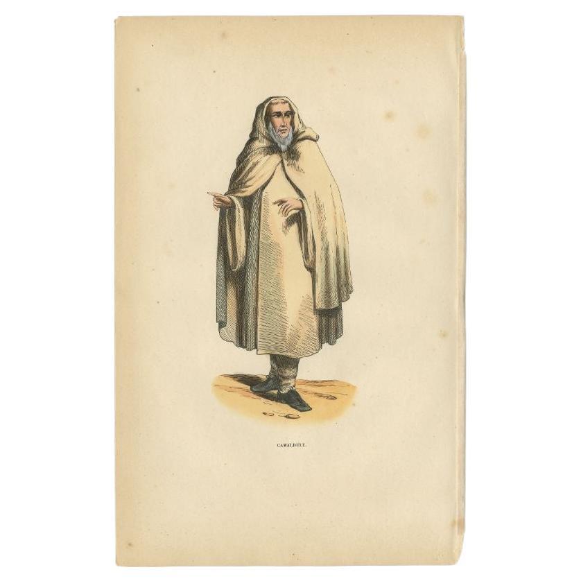Antique print titled 'Camaldule'. Print of a Camaldolese Monk. This print originates from 'Histoire et Costumes des Ordres Religieux'.

Artists and Engravers: Author: Abbé Tiron.

Condition: Good, general age-related toning. Minor wear and