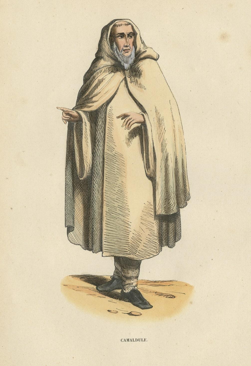 Paper Antique Hand-Colored Print of a Camaldolese Monk, a Hermit of Mount Corona For Sale