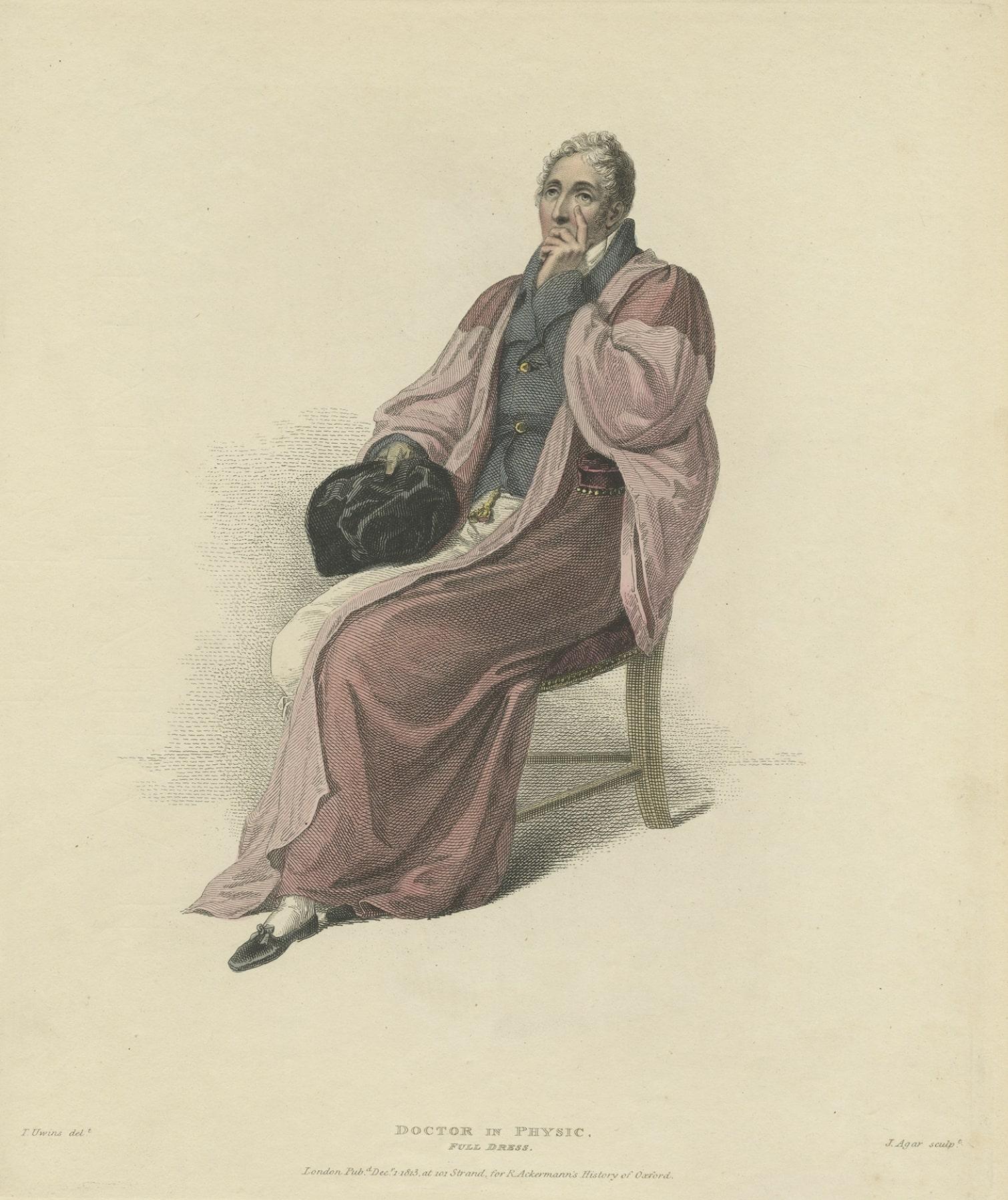 Paper Antique Hand-Colored Print of a Doctor in Physic in Full Dress, 1813 For Sale
