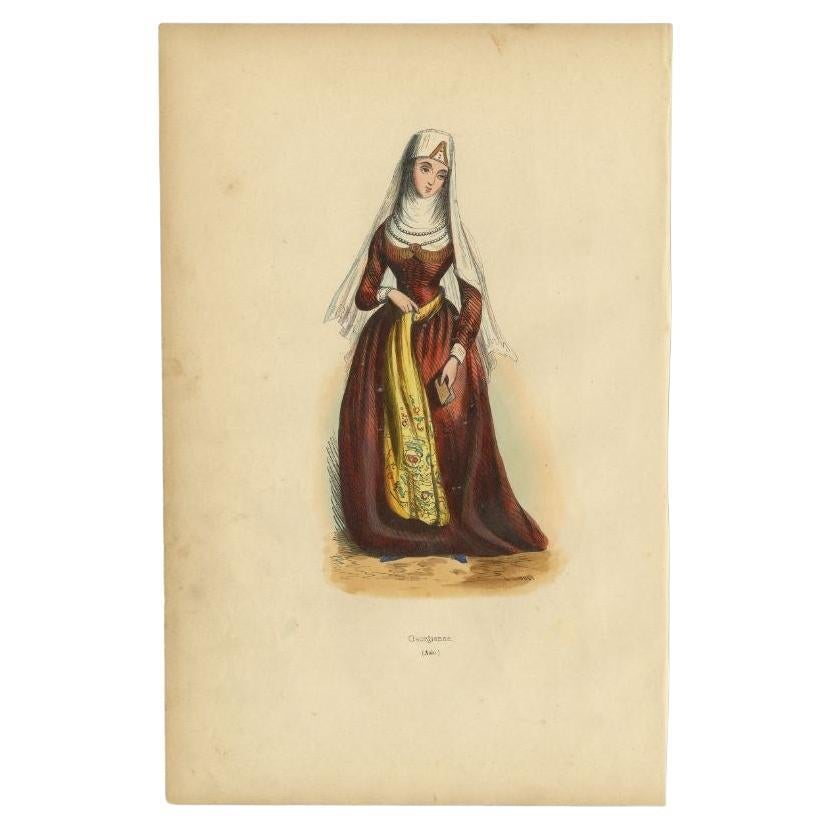 Antique Hand-Colored Print of a Georgian Woman, 1843 For Sale