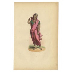 Antique Hand-Colored Print of a Hindu Girl, 1843