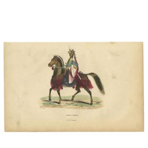 Antique Hand-Colored Print of a Japanese General, 1843