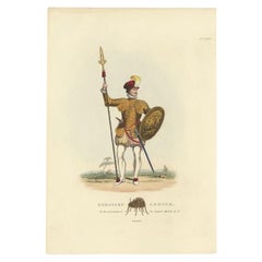 Antique Hand-Colored Print of a Knight in Embossed Armour,  (1842)