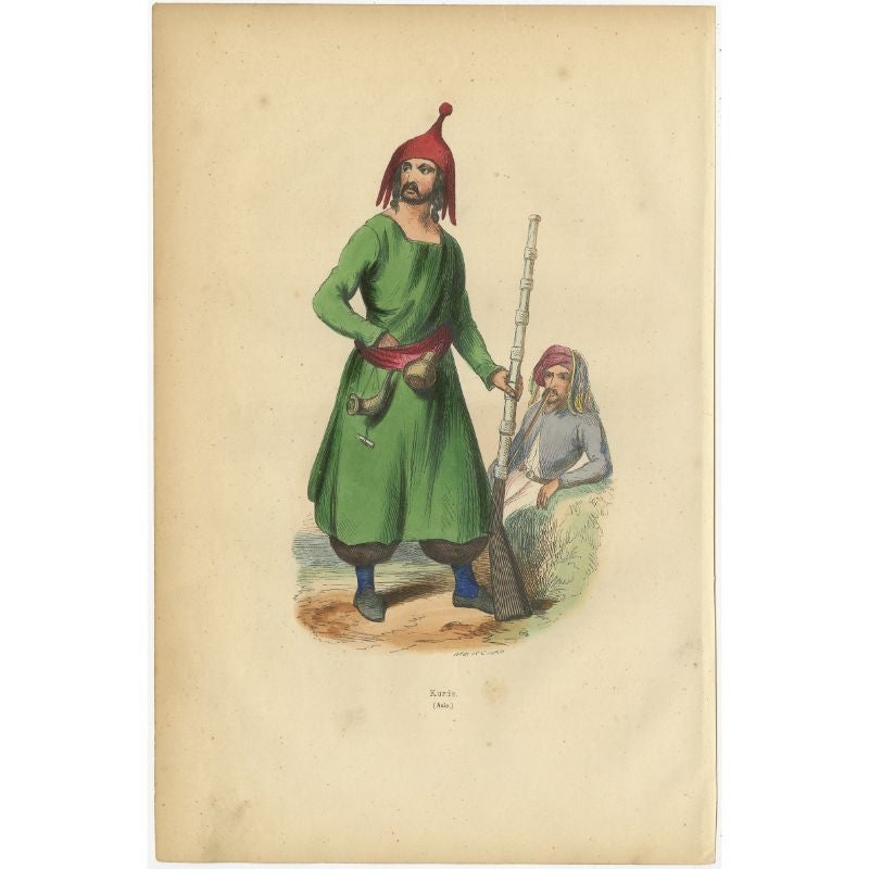 Antique coloré à la main  Impression d'un Kurde, 1843