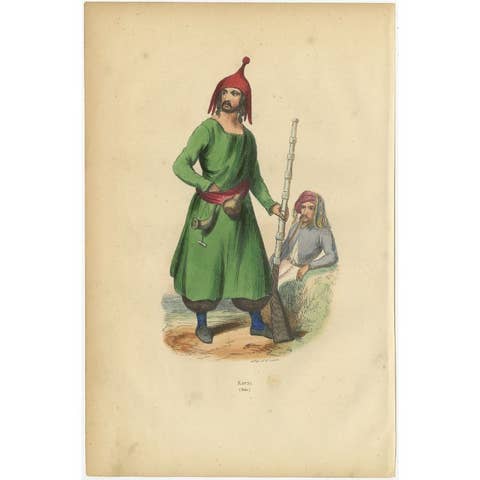 Antique Hand-Colored Print of a Kurd, 1843