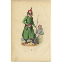 Antique coloré à la main  Impression d'un Kurde, 1843
