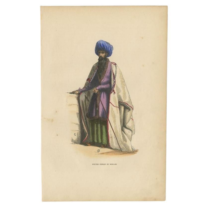 Antiker handkolorierter Druck eines persischen Priesters, 1843