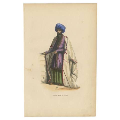 Antique Hand-Colored Print of a Persian Priest, 1843