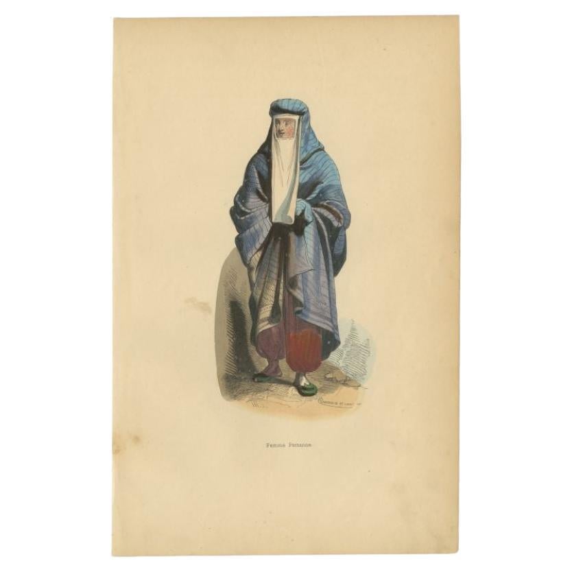 Antique Hand-Colored Print of a Persian Woman, 1843 For Sale