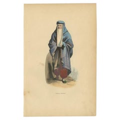Impression ancienne colorée à la main d'une femme persane, 1843
