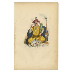 Antique Hand Colored Print of a Rajah in India, 1843