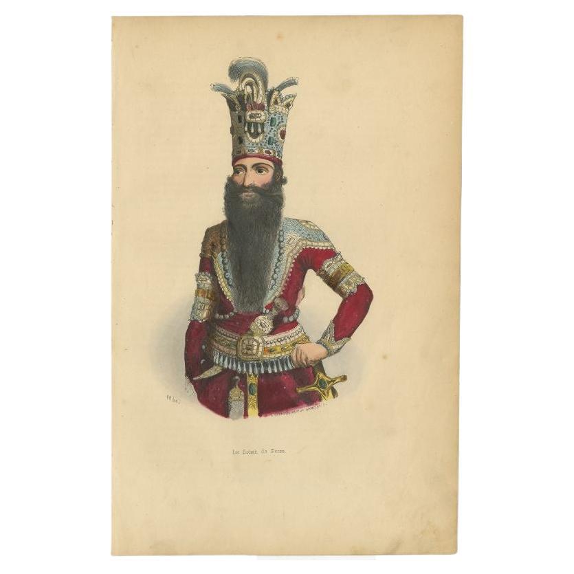 Antique Hand-colored Print of a Shah of Persia, 1843