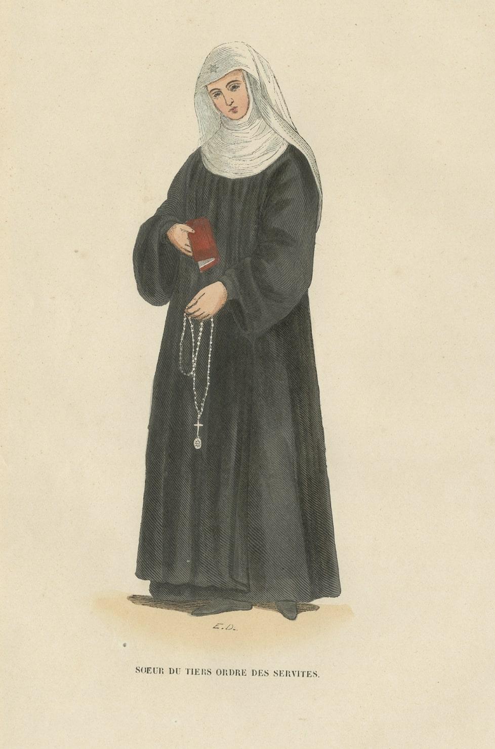 Antique Hand-Colored Print of Sister of the Third Order of St. Francis In Good Condition For Sale In Langweer, NL