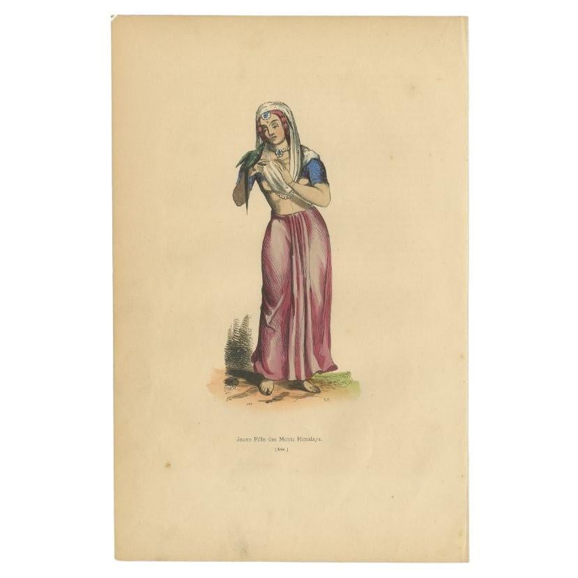 Antique Hand-Colored Print of a Young Lady of Mount Himalayas, 1843